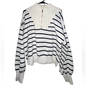 Draper James White Sweater with Navy Stripes